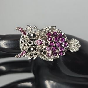 Purple silver owl adjustable ring